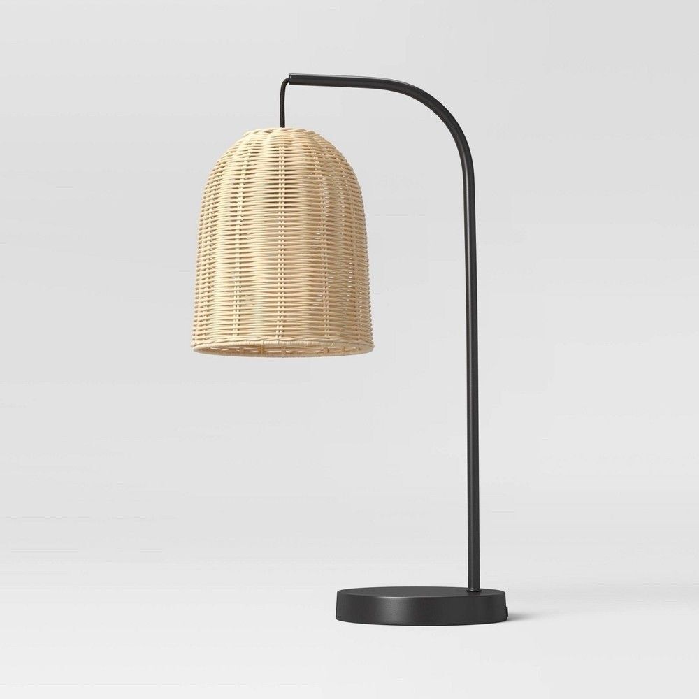 Addison Rattan Table Lamp 20.5” Brown Threshold LED Curved Metal READ